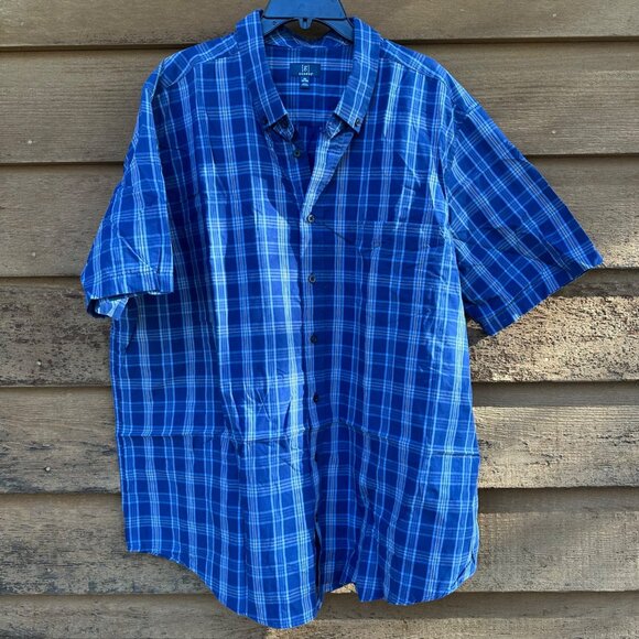 George Other - George Blue Plaid Button Down Short Sleeve Mens Shirt Size 3XL